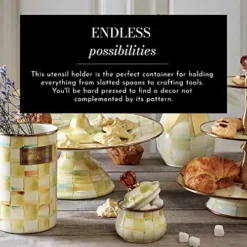 AcKenzie-Childs Parchment Check Enamel Utensil Holder, Cute Holder For Utensils