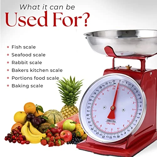 Alog Kitchen Scale Red - Mechanical Kitchen Weighing Food Scale Weighs Up To 22 Lbs, Analog Food Scale For Kitchen - Measures In Grams And Ounces - Food Weight Scale 5 Alog Kitchen Scale Red - Mechanical Kitchen Weighing Food Scale Weighs Up To 22 Lbs, Analog Food Scale For Kitchen - Measures In Grams And Ounces - Food Weight Scale - Image 5
