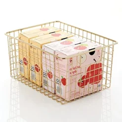 MDesign Metal Wire Food Storage Basket Organizer With Handles For Organizing Kitchen Cabinets, Pantry Shelf, Bathroom, Laundry Room, Closets, Garage - Concerto Collection - Soft Brass -Kitchen Island Sale 514x6GSHmnL