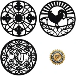 Silicone Trivet For Hot Dishes, Pots & Pans - Decorative Non Slip Mat Comes In 3 Different Country Designs - Protective Pads For Kitchen Counter (7.5 Inch Round, Set Of 3, Black) -Kitchen Island Sale 514yjPXE 2L. AC