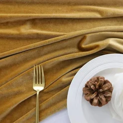 OME Velvet Table Runner, 10ft Luxurious Wedding Reception Decorations Soft Velvet Fabric Table Linen Overlay For Party (20 X 120 Inch, Gold) -Kitchen Island Sale 5152CxyiPfL