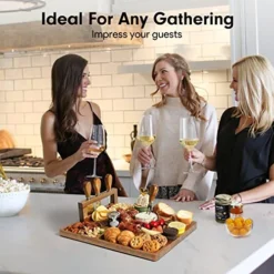 Acacia Cheese Board And Knife Set - 14” X 11” Large Charcuterie Boards Set, Cheese Tray Platter Servers With Magnetic Knife Holder, Gift For House Warming, Anniversary, Christmas, Thanksgiving -Kitchen Island Sale 51579KyoiDL