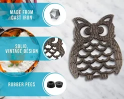 Cast Iron Owl Trivet - Decorative Trivet For Kitchen Counter Or Dining Table - Vintage, Old-Fashioned, Farmhouse, Rustic, Artisan Design - 7.75X6 - With Rubber Pegs/Feet - Recycled Metal - Rust Brown -Kitchen Island Sale 5159E2DFJwL
