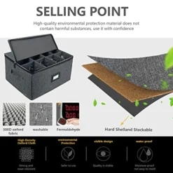 Wine Glass Storage Boxes, Stemware Storage Cases With Divider - China Storage Containers Hard Shell With Lids Holds 12 Wine Glass Or Crystal Glassware Storage Containers, Stackable With Label Window For Transport ,Protection,Moving (Dark Grey) -Kitchen Island Sale 515HPUUciHL