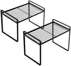 Shantton 2 Pack Kitchen Cabinet Shelf Counter Organizer Rack Pantry Storage Bathroom Bedroom Office Table Desk Space Saving Steel Frame Stackable Rust Resistant Non Slip White -Kitchen Island Sale 515TYOyhtiL. AC