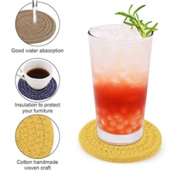 Braided Coasters For Drinks, 6 Pcs Round Handmade Woven Fabric Desk Coasters, Absorbent Cotton Cup Coasters Heat-Resistant Hot Pads Mats For Kitchen Dining Table Protection -Kitchen Island Sale 515hZErj1ML