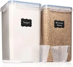 XXL 7 Qt / 6.5 L / 220 Oz Food Storage Airtight Pantry Containers [Set Of 2] WIDE & DEEP + FREE 2 Measuring Cup + Deal For Sugar, Flour - Clear Plastic - Leakproof - BPA Free - Clear -Kitchen Island Sale 515mswIbMeL. AC