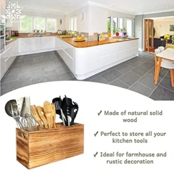 Utensil Holder In Rustic Wood For Farmhouse Kitchen Decor, Countertop Organizer And Cooking Tools Storage (Triple) -Kitchen Island Sale 515o1jvlLZL