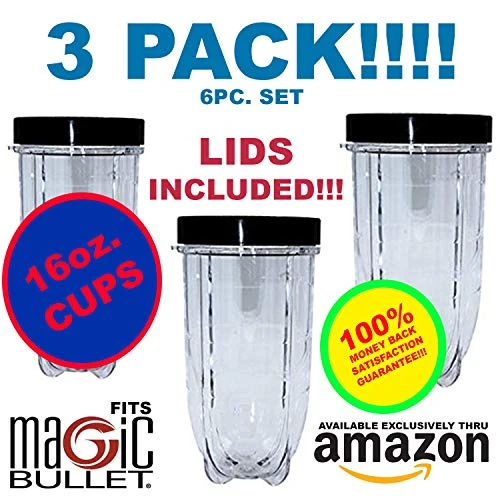 16oz Cups 6 Piece Set - 3 Replacement Cups WITH LIDS For Magic Bullet Blender LIDS INCLUDED 2 16oz Cups 6 Piece Set - 3 Replacement Cups WITH LIDS For Magic Bullet Blender LIDS INCLUDED - Image 2