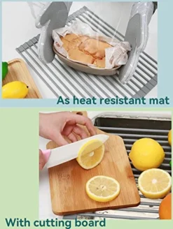 Over Sink Dish Drying Rack 17.6" L X 15.4" W Large Roll Up Drainer Foldable Rolling Mat Dryer Roll Out RV Drain - Silicone Coated Steel Multipurpose Space Saving For Kitchen Counter Anti-Slip -Kitchen Island Sale 515x9OKVJYL