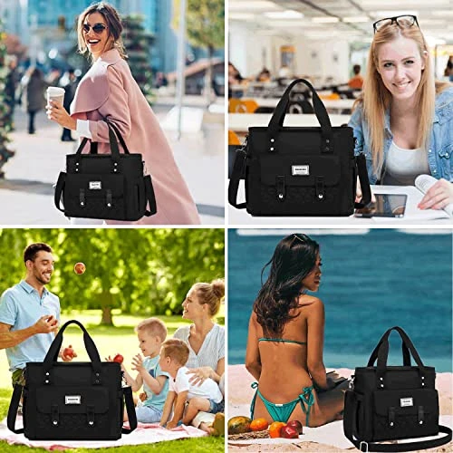 Unch Bag For Women/Men, Insulated Leakproof Cooler Adult Lunch Box, Large Lunch Tote For Work With Adjustable Shoulder Straps & Side Pockets For Picnic, Hiking, College, Beach Lunch Bag (Black) 4 Unch Bag For Women/Men, Insulated Leakproof Cooler Adult Lunch Box, Large Lunch Tote For Work With Adjustable Shoulder Straps & Side Pockets For Picnic, Hiking, College, Beach Lunch Bag (Black) - Image 4