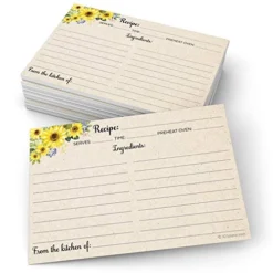 Sunflower Recipe Cards (Set Of 50) Large 4x6 - Rustic Kraft Tan, From The Kitchen Of - Double-Sided For Weddings, Bridal, Baby Shower - Made In USA
