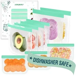 Eusable Bags Silicone Leakproof Reusable Food Storage Bags Dishwasher Safe, BPA Free Freezer Reusable Bags For Kids/Travel/Home -2 Gallon Bags/ 4 Sandwich Bags/ 3 Snack Bags