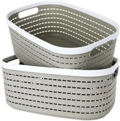 2 Pack Plastic Storage Basket Pink, Large Plastic Woven Basket With Portable Handle, Kitchen Pantry Refrigerator Desktop Storage Boxes For Cabinet Freezer Bathroom Closet, 15” X 10” X 6” -Kitchen Island Sale 517RXPvSgeL. AC