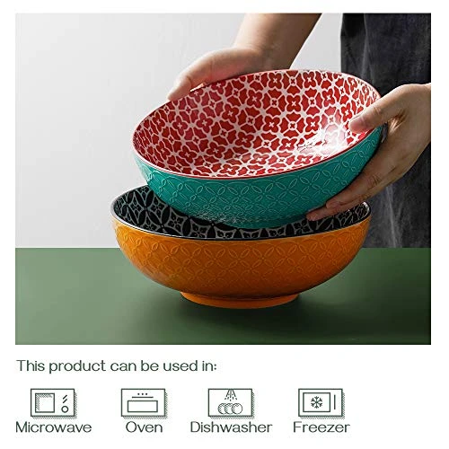 Large Serving Bowls, 9.5 Inch Fruit Salad Bowls, Decorative Serving Dishes For Entertaining, 70 OZ Pasta Bowls Set Of 2, Vibrant Color Ramen Bowls For Party, Mothers Day Gift, Home Decor 5 Large Serving Bowls, 9.5 Inch Fruit Salad Bowls, Decorative Serving Dishes For Entertaining, 70 OZ Pasta Bowls Set Of 2, Vibrant Color Ramen Bowls For Party, Mothers Day Gift, Home Decor - Image 5