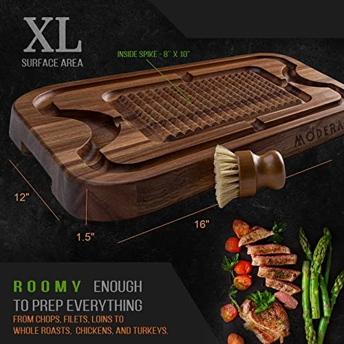Large Acacia Wood Cutting Board, Premium Butcher Block For Carving Meat W/Deep Juice Grooves, Non Slip Spikes Reversible Design For Slicing Chopping & Serving Mothers Day Holiday Gift | 12x16x1.5" 3 Large Acacia Wood Cutting Board, Premium Butcher Block For Carving Meat W/Deep Juice Grooves, Non Slip Spikes Reversible Design For Slicing Chopping & Serving Mothers Day Holiday Gift | 12x16x1.5" - Image 3