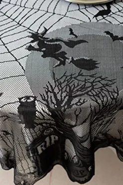 Spooky Spirits Web Lace Fabric Halloween Tablecloth, Halloween Table Cloth (Black, 70" Round) -Kitchen Island Sale 517mj3RwPpL