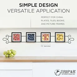 4-Place Horizontal Black Plate Rack For Collectible Plates, Plaques, Dishes, & China