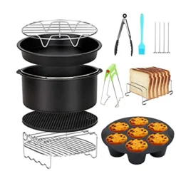 Air Fryer Accessories 10 Set For COSORI Gowise Phillips NINJA Cozyna Airfryer Most 3.7Qt And Larger Oven,with 7 Inch Cake Barrel, Pizza Pan, Cupcake Pan, Oven Mitts, Skewer Rack.