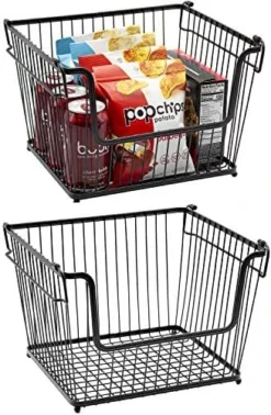 Farmhouse Scoop Storage Bin Wire Baskets With Handles, Stackable Basket Set Organizers For Home-Kitchen Pantry-Bathroom, Laundry, Closet Organization, Iron Metal (4-Pack, Black) -Kitchen Island Sale 5186gbAEgL. AC