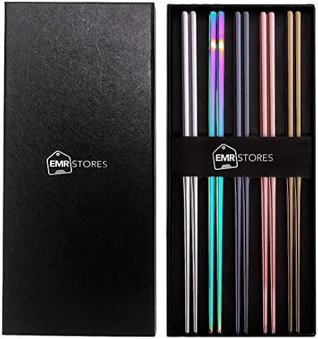 Stainless Steel Chopsticks - Multicolor Reusable Chopsticks - 5 Pairs Dishwasher Safe Metal Chopsticks - Easy To Use - Square Lightweight Chop Sticks - Gift Set 7 Stainless Steel Chopsticks - Multicolor Reusable Chopsticks - 5 Pairs Dishwasher Safe Metal Chopsticks - Easy To Use - Square Lightweight Chop Sticks - Gift Set - Image 7