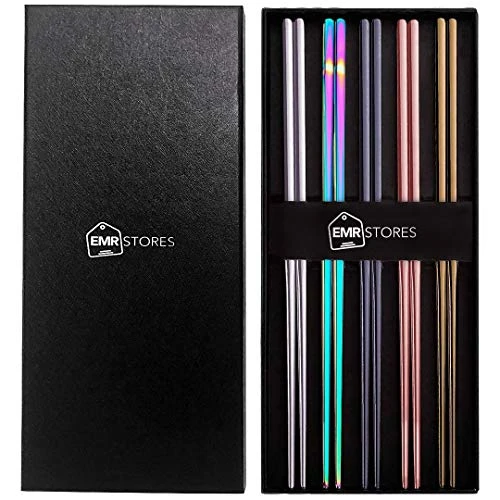 Stainless Steel Chopsticks - Multicolor Reusable Chopsticks - 5 Pairs Dishwasher Safe Metal Chopsticks - Easy To Use - Square Lightweight Chop Sticks - Gift Set 1 Stainless Steel Chopsticks - Multicolor Reusable Chopsticks - 5 Pairs Dishwasher Safe Metal Chopsticks - Easy To Use - Square Lightweight Chop Sticks - Gift Set