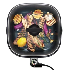 Electric Grill And Skillet Ridged Surface, Braise, Steam, Sauté, Sear, Pan Fry, Adjustable Temperature, 4.2-Quart, Black-Square