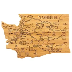 Destination Washington State Shaped Serving And Cutting Board, Includes Hang Tie For Wall Display