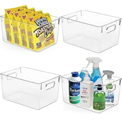 Clear Plastic Storage Bins - Perfect Kitchen Organization And Storage, Pantry Organization And Storage, Fridge Organizer, Refrigerator Organizer, Freezer Organizer, Cabinet Organizer - 4 Pack
