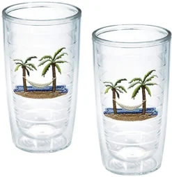 Tervis Palm Tree & Hammock Scene Made In USA Double Walled Insulated Tumbler Cup Keeps Drinks Cold & Hot, 16oz - 2pk, Unlidded