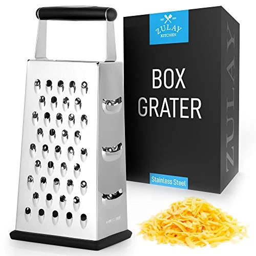 (Large) 4-Sided Cheese Grater - Stainless Steel Grater With Easy Grip Handle & Anti-Skid Base - Wide Grating Surface Box Grater With Sharp Blades For Parmesan Cheese, Ginger, Vegetables, & More 1 (Large) 4-Sided Cheese Grater - Stainless Steel Grater With Easy Grip Handle & Anti-Skid Base - Wide Grating Surface Box Grater With Sharp Blades For Parmesan Cheese, Ginger, Vegetables, & More