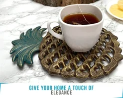 Cast Iron Pineapple Trivet - Decorative Cast Iron Trivet For Kitchen Or Dining Table - Vintage, Rustic Design - Protect Your Countertop From Hot Dishes - With Rubber Pegs/Feet - Recycled Metal -Kitchen Island Sale 518wLy4IYUL