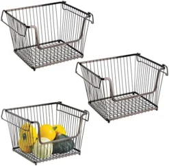 MDesign Stackable Metal Basket For Kitchen Storage - Wire Farmhouse Bin Basket W/Handles For Pantry - Stacking Wire Basket Organizer For Food, Drinks, Snacks - Hyde Collection, 3 Pack, Bronze -Kitchen Island Sale 519BTLGBXbL. AC
