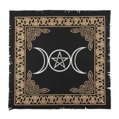 Altar Cloth Triple Moon Pentagram Goddess Witchcraft Alter Tarot Spread Top Cloth Wiccan Square Spiritual 18 By 18 Sacred Cloth (Triple Moon Pentagram Gold Silver)