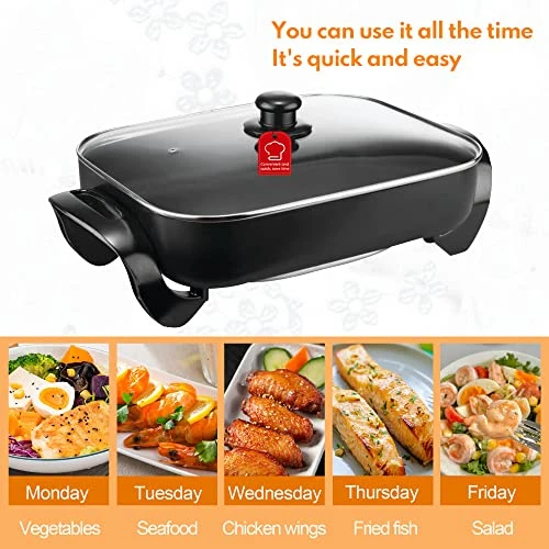 Black Electric Skillet With Tempered Glass Lid, 16 Inch, Non-Stick. 5 Black Electric Skillet With Tempered Glass Lid, 16 Inch, Non-Stick. - Image 5