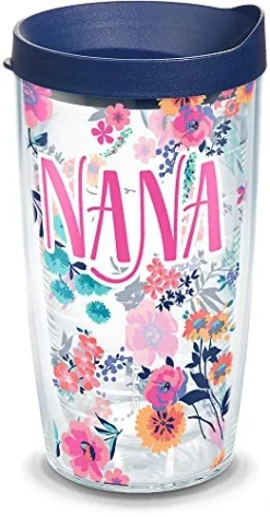 Tervis Made In USA Double Walled Dainty Floral Mother's Day Insulated Tumbler Cup Keeps Drinks Cold & Hot, 16oz, Nana