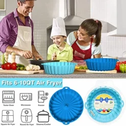 Reusable Air Fryer Silicone Liners Cake Molds 8.5 Inch 2 Pack, Silicone Baking Tray For 5.8QT+ Air Fryer Microwave Toaster Oven, Healthy Durable (Sky Blue+Indigo) -Kitchen Island Sale 519peZ2noeL