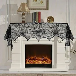 3pack Halloween Decorations Set Halloween Tablecloth Black Lace Round Spider Cobweb Table Cover Fireplace Mantel Scarf Spiderweb Fireplace Scarf For Halloween Party