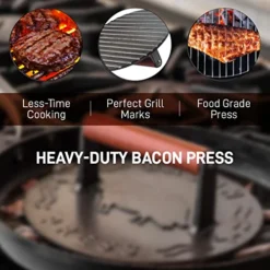 Bellemain Bacon Press 8.5-Inch Round | Heavy-duty Cast Iron Grill Press For Perfectly Seared Bacon, Steak & Sandwiches | Equalized Weight Distribution | Food-Grade Press With Wood Handle | 3 Lbs
