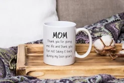 Mothers Day Gifts From Daughter, Son - Mom, Giving Me Life Funny Coffee Mug - Best Gifts For Mom From Kids, Favorite Child - Unique Mom Gift Ideas - Gag Birthday Present For Women - Fun Novelty Cup