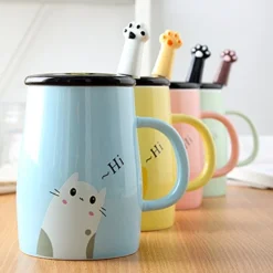 Cute Blue Cat Mug, Funny Ceramic Cofffee Mug With Stainless Steel Spoon, Novelty Coffee Mug For Crazy Cat Lovers -Kitchen Island Sale 51BDGHgC7LL