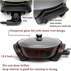Extra Deep Electric Skillet Nonstick - Adjustable Temperature Control Aluminum Electric Fryer (12 Inch) -Kitchen Island Sale 51BWVRGdi1L