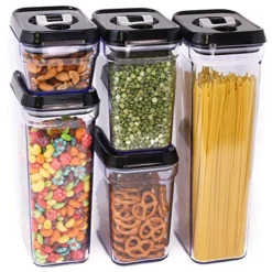 Air-Tight Food Storage Container Set | 5-Piece Set - Durable Plastic - BPA Free - Clear Plastic With Black Lids (2.0 Qt/2.3 Liters) (1.5 Qt./1.7 Liters) (0.9qt/1.0 Liter) (0.35qt/ 0.38 Liter)