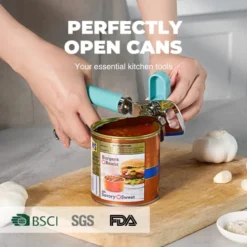 Can Opener Manual, Heavy Duty Handheld Can Opener With Stainless Steel Sharp Blade, Hand Can Opener With Ergonomic Hand Grip And Larger Turning Knob, Built In Bottle Opener(Blue)