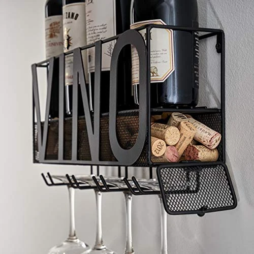 Wall Mounted Wine Rack | Wine Bottle Holder| Hanging Stemware Glass Holder | Cork Storage | Storage Rack | Home & Kitchen Decor (VINO - Bold) 5 Wall Mounted Wine Rack | Wine Bottle Holder| Hanging Stemware Glass Holder | Cork Storage | Storage Rack | Home & Kitchen Decor (VINO - Bold) - Image 5