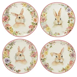 Easter Garden 8.5" Dessert/Salad Plate, Set Of 4 Assorted Designs, Multicolored