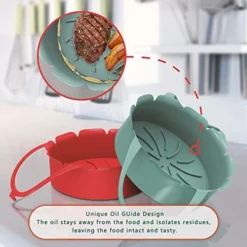 2-Pack Reusable Air Fryer Silicone Liners, 8.5 Inch Air Fryer Silicone Baking Tray Pot Basket, Air Fryer Sheets Accessories Round, Air Fryer Silicone Insert Pad, Food Safe, No Harsh Cleaning