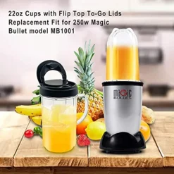4 Piece Set 22oz Tall Replacement Blender Cup With Flip Top To Go Lid And Handle Compatible With Magic Bullet Cups Travel Mugs 250w MB1001 Blender Juicer Mixer