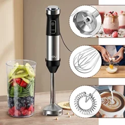 Immersion Blender, Ultra-Stick Hand Blender Variable Speed Stick Blender 500 Watt Heavy Duty Copper Motor Brushed 304 Stainless Steel For Soups Sauces And Smoothie, Set Midnight Black