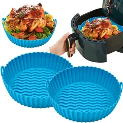 2PCS Reusable Air Fryer Silicone Pot Xinrongda Air Fryer Liners, 7.5inch/20cm Non-Stick Waterproof Air Fryer Accessories For Oven, Microwave Cake Baking Pans, Home Kitchen,Blue